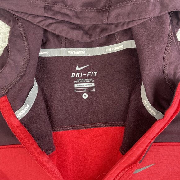 NIKE Running 546047 Dri-Fit Thermal Half Zip Red Hoodie Hooded Sweatshirt Sz M - Picture 9 of 16